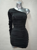 Black One Armed Ruched Dress