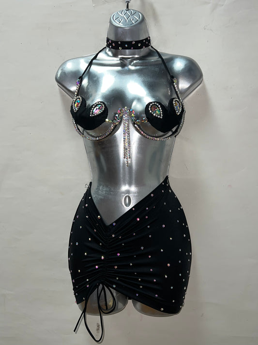 Four Piece Blk Bra Skirt Set