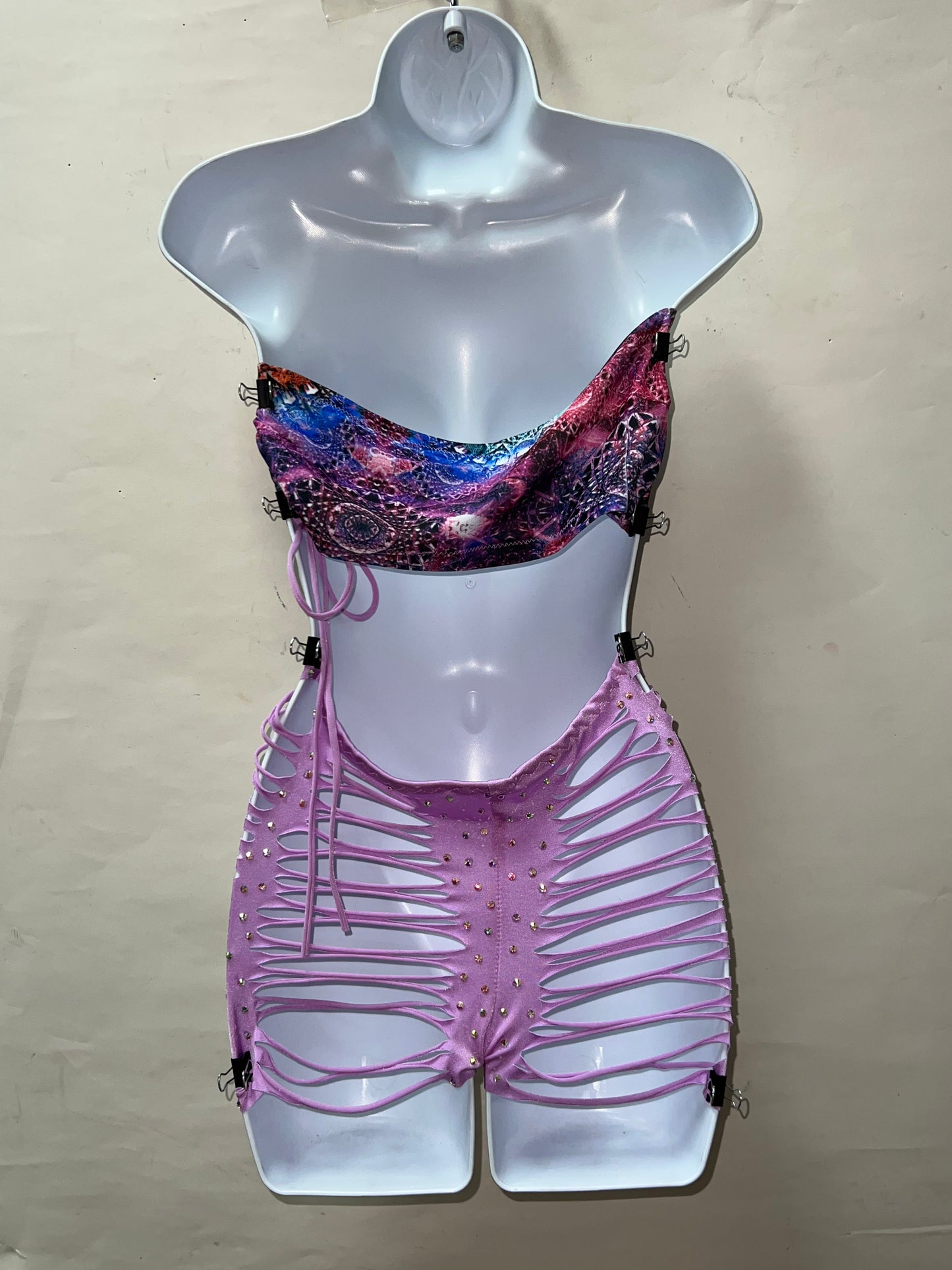 Two Piece Lavender Slit Short Set