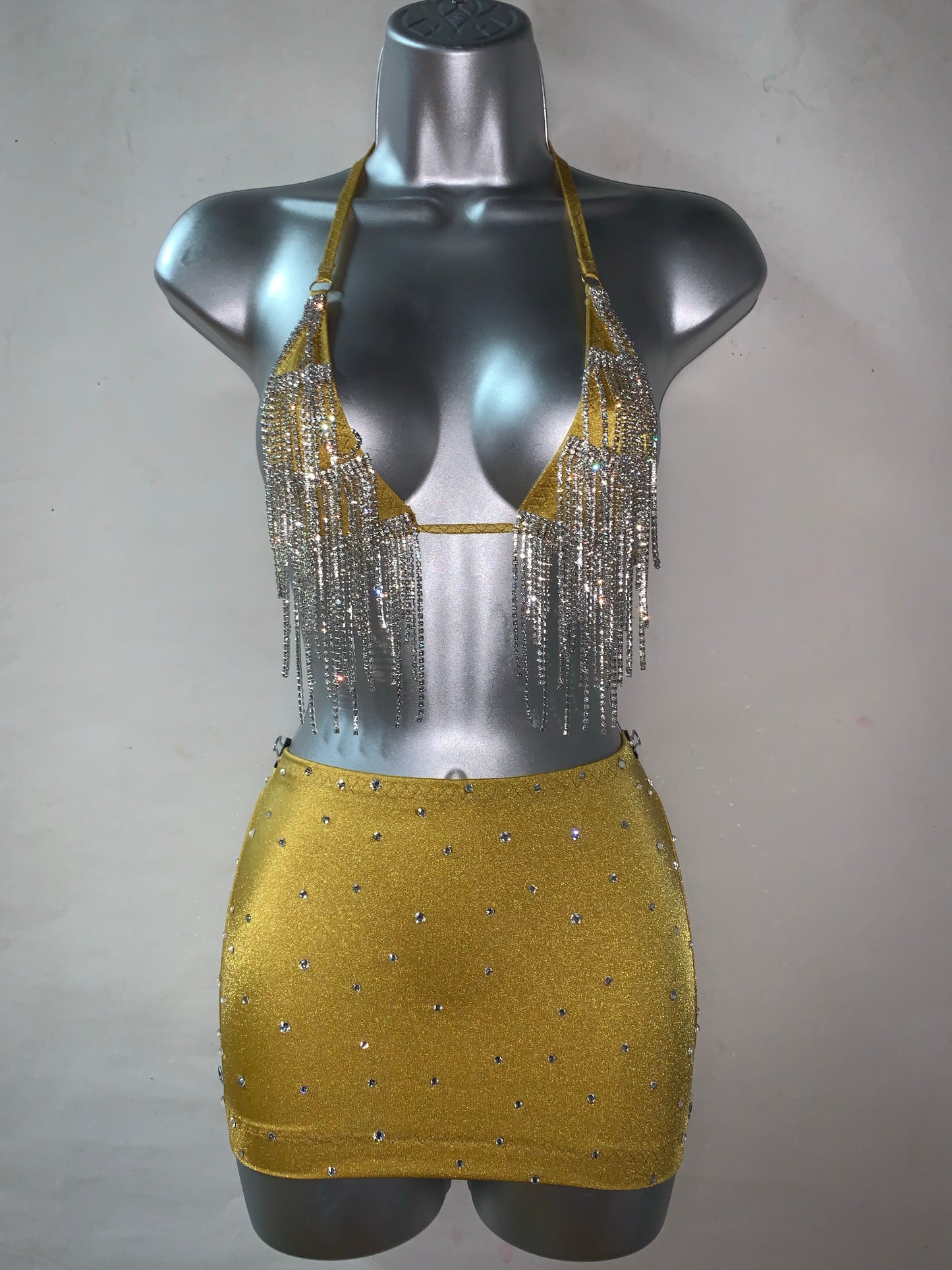 Two Piece Rhinestone Skirt Set