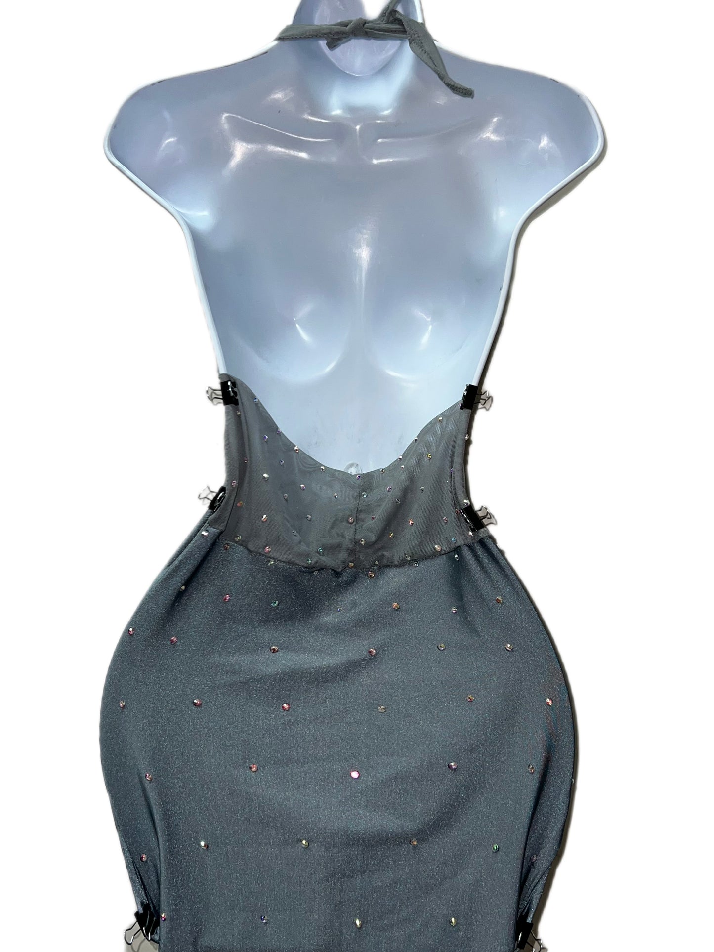 GRAY RHINESTONE DRESS