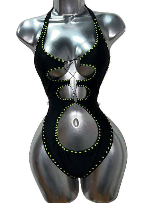 BLACK AND GREEN BODYSUIT