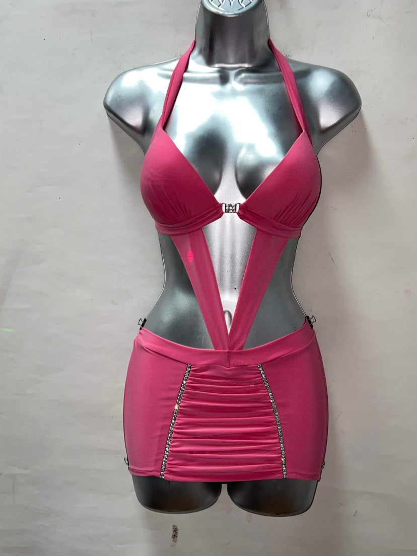 PINK DRESS WITH RHINSTONES
