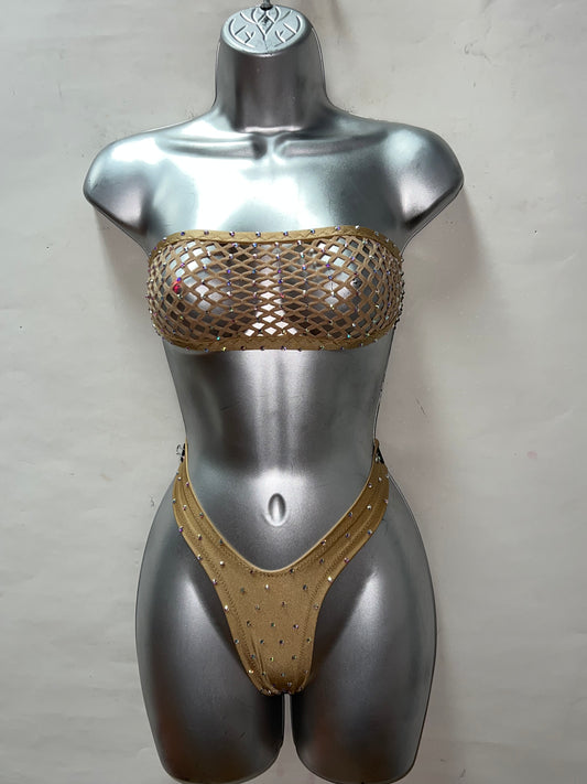 Two Piece Nude Thong Shorts Set