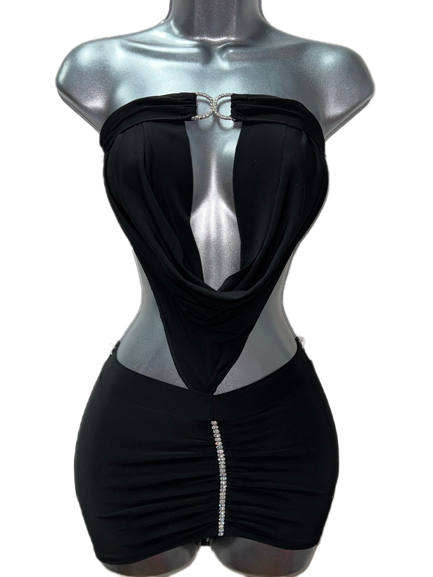 BLACK DRAPED DRESS