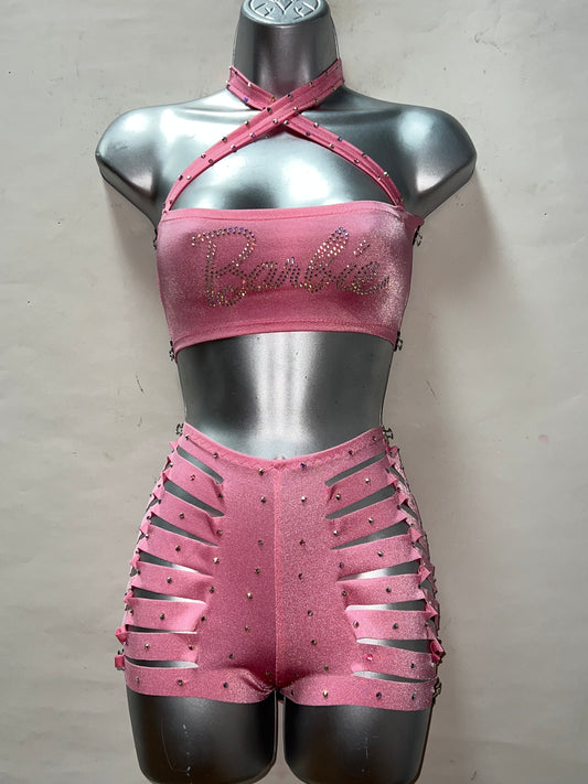 Three Piece High Waist Slit Short Set