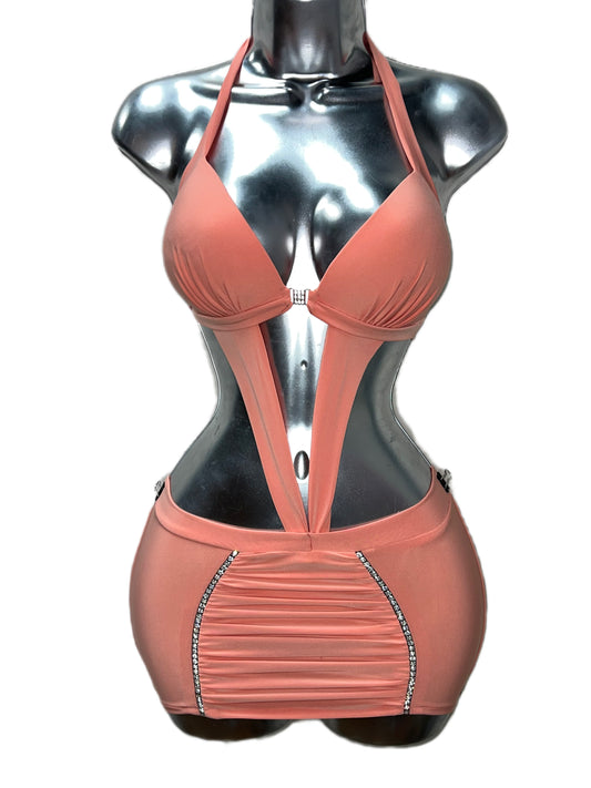 Rhinestone Peach Dress