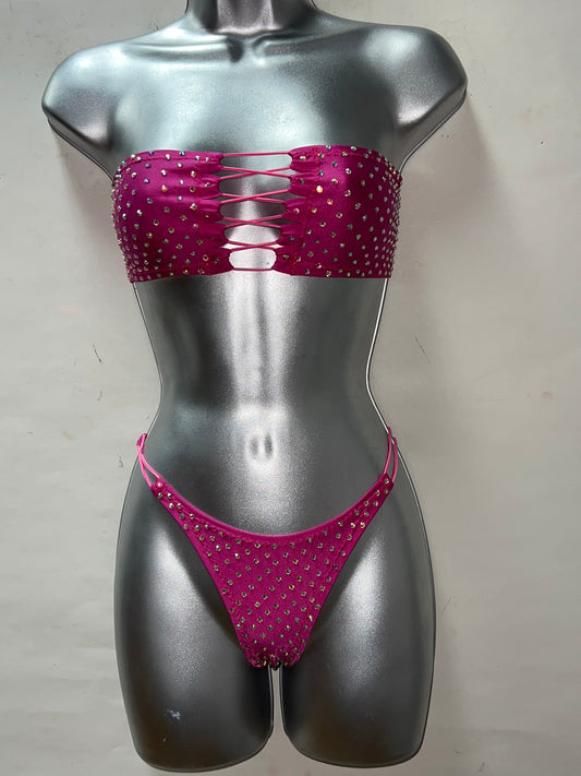 Two Piece Rhinestone Thong Short Set