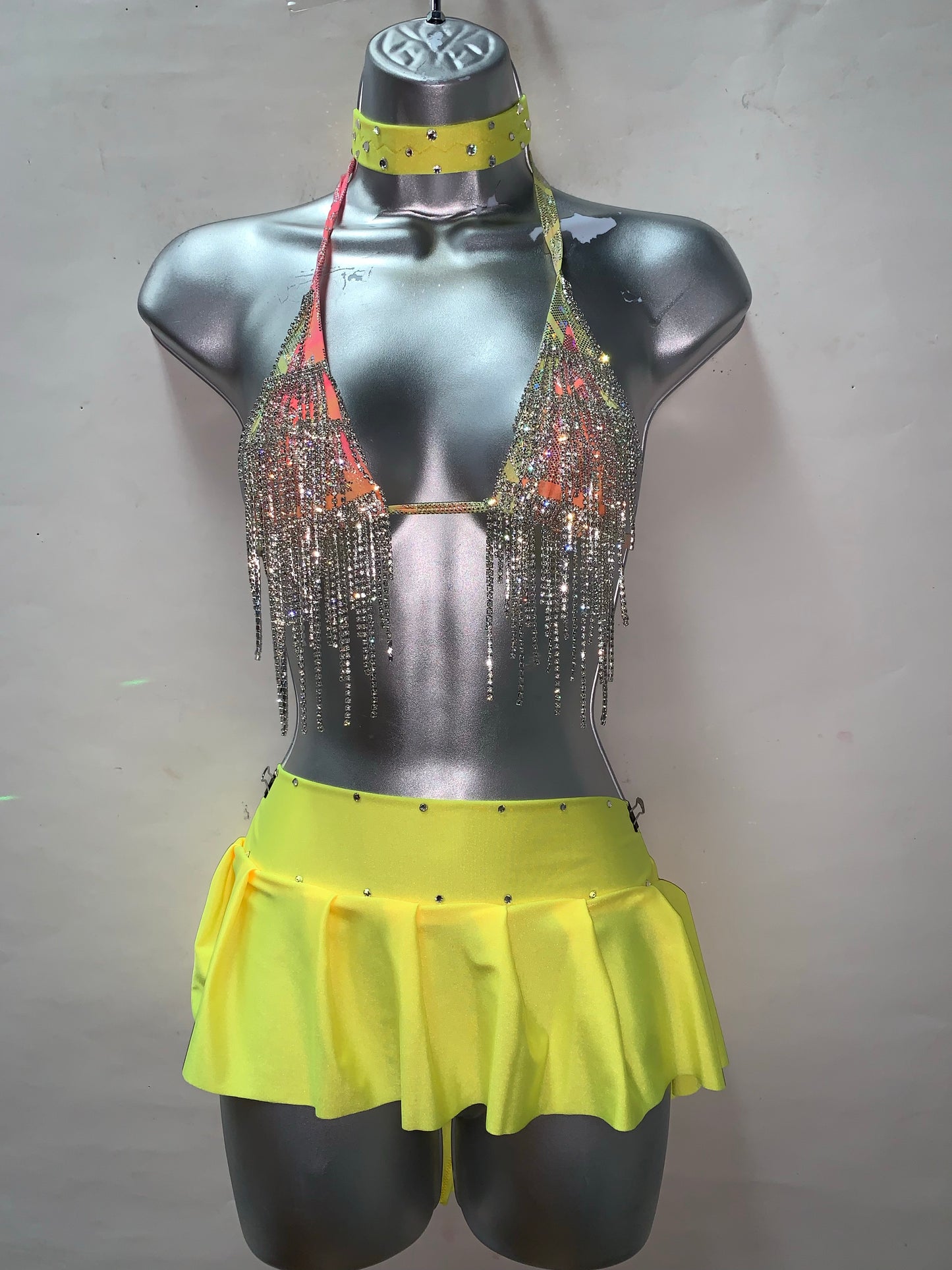 3PC RHINESTONE FRINGE SKIRT SET