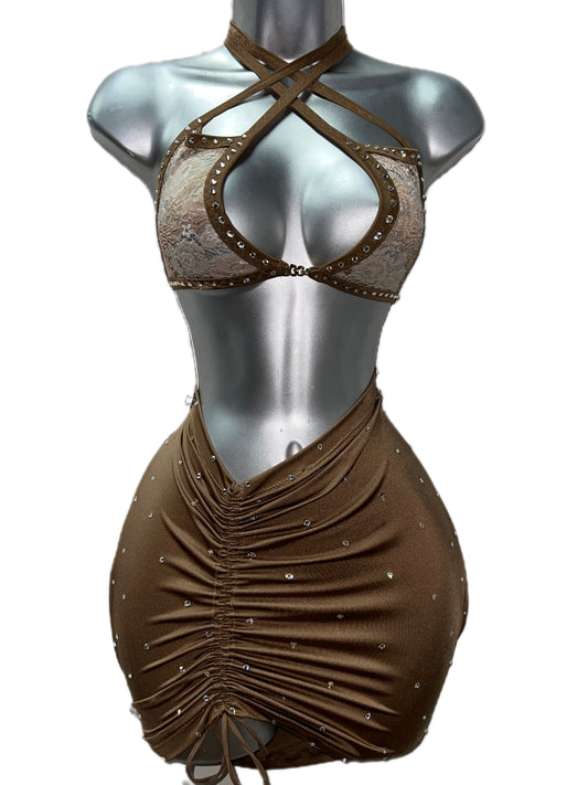 Two Piece Nude Skirt Set