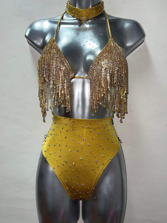 GOLD FRINGE BRA SET