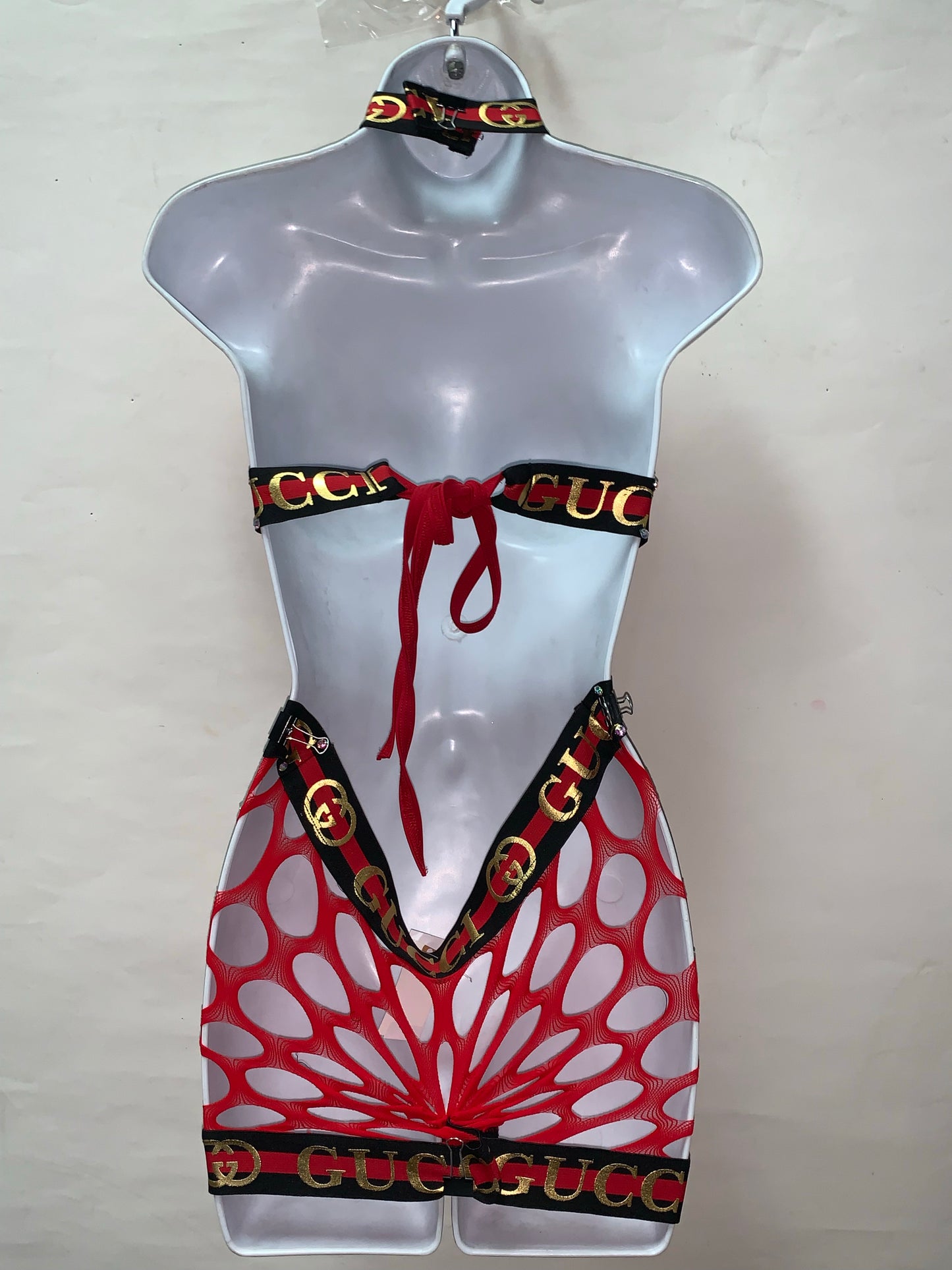 TWO PIECE RED FISHNET SHORTS