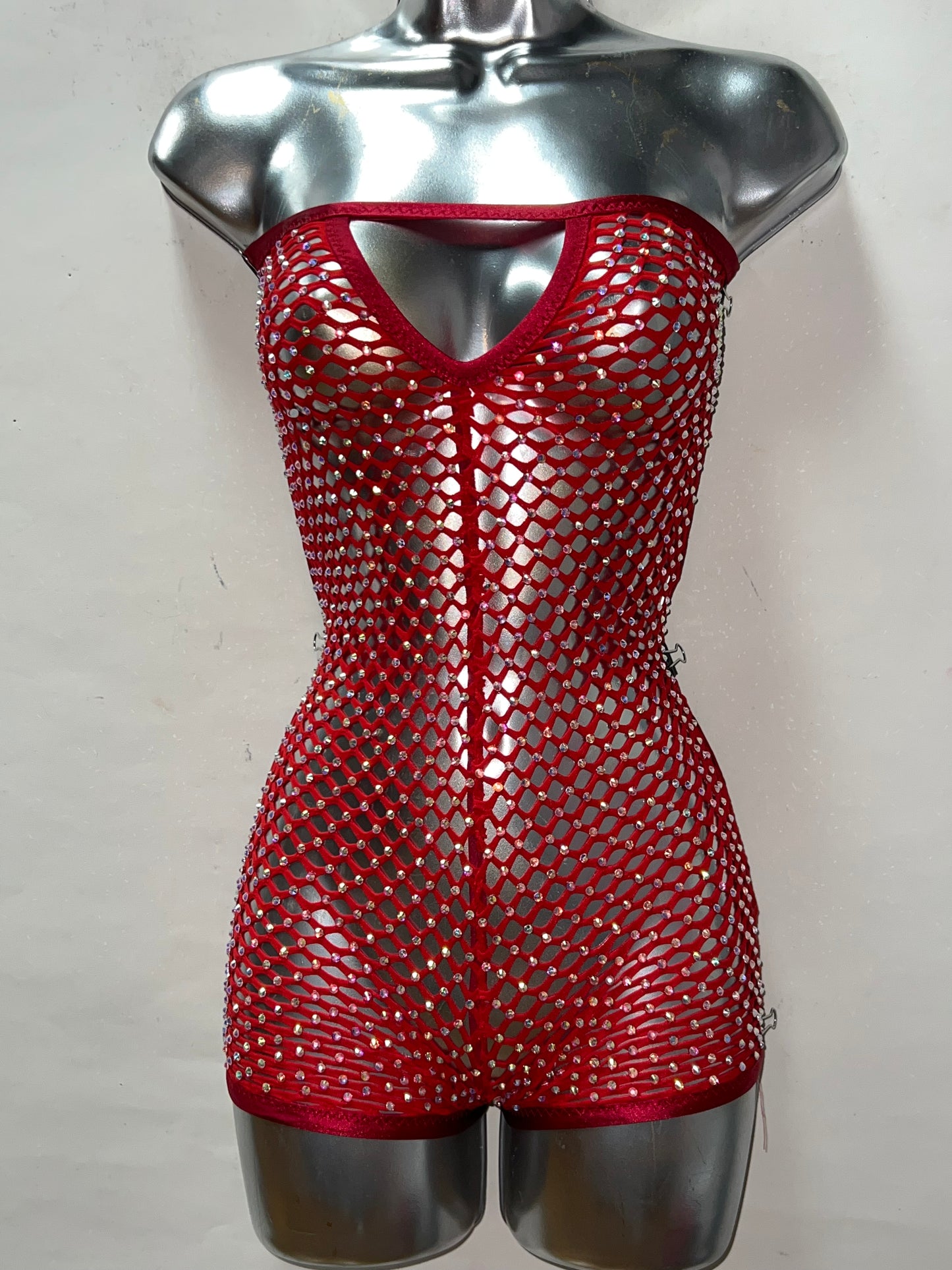 One Piece Rhinestone Fishnet