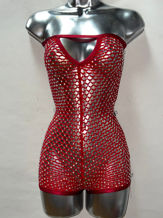 One Piece Rhinestone Fishnet