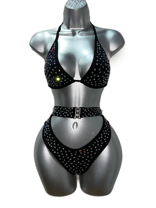 Two Piece Belted Black Set