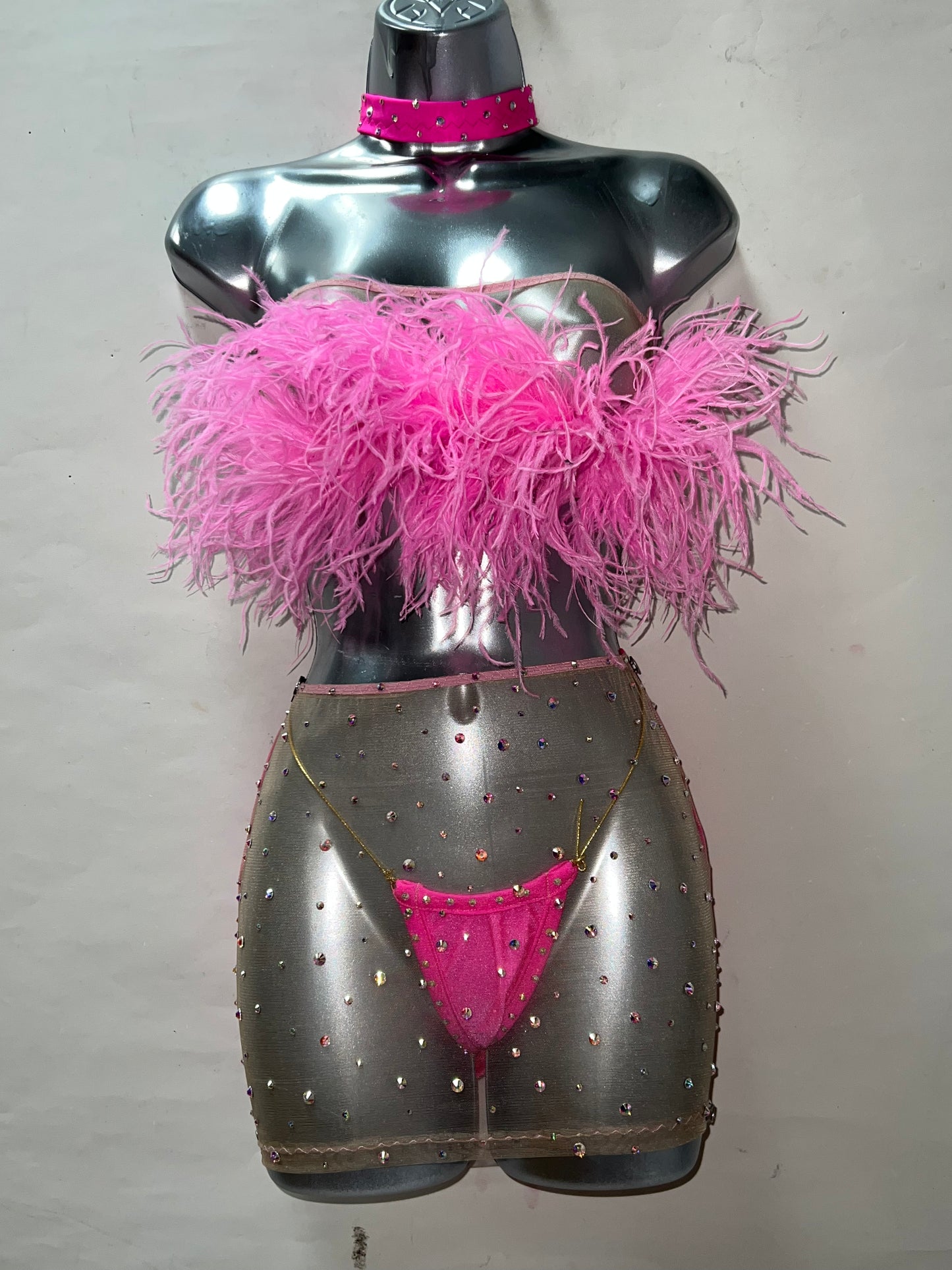 Two Piece Ostrich Skirt Set