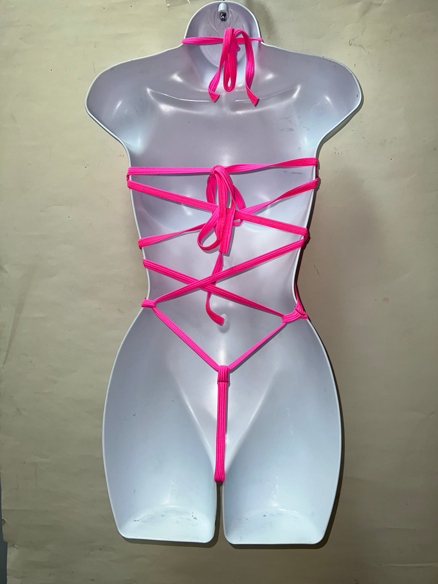 One Piece Pink Mesh Rhinestone Ensemble