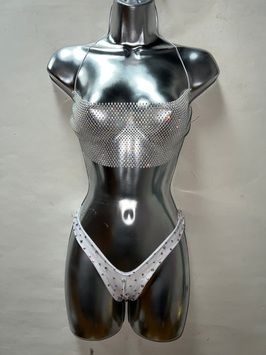 Two Piece White Thong Short Set