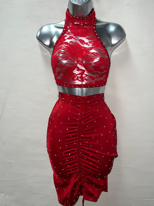 Two Piece Red Skirt Set