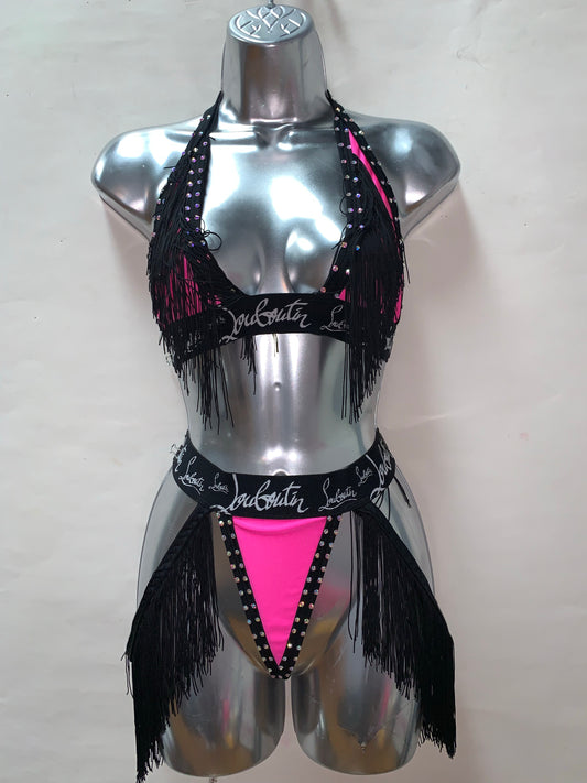 BLACK AND PINK FRINGE SET