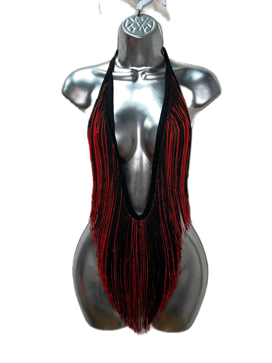 BLACK AND RED FRINGE ONE PIECR