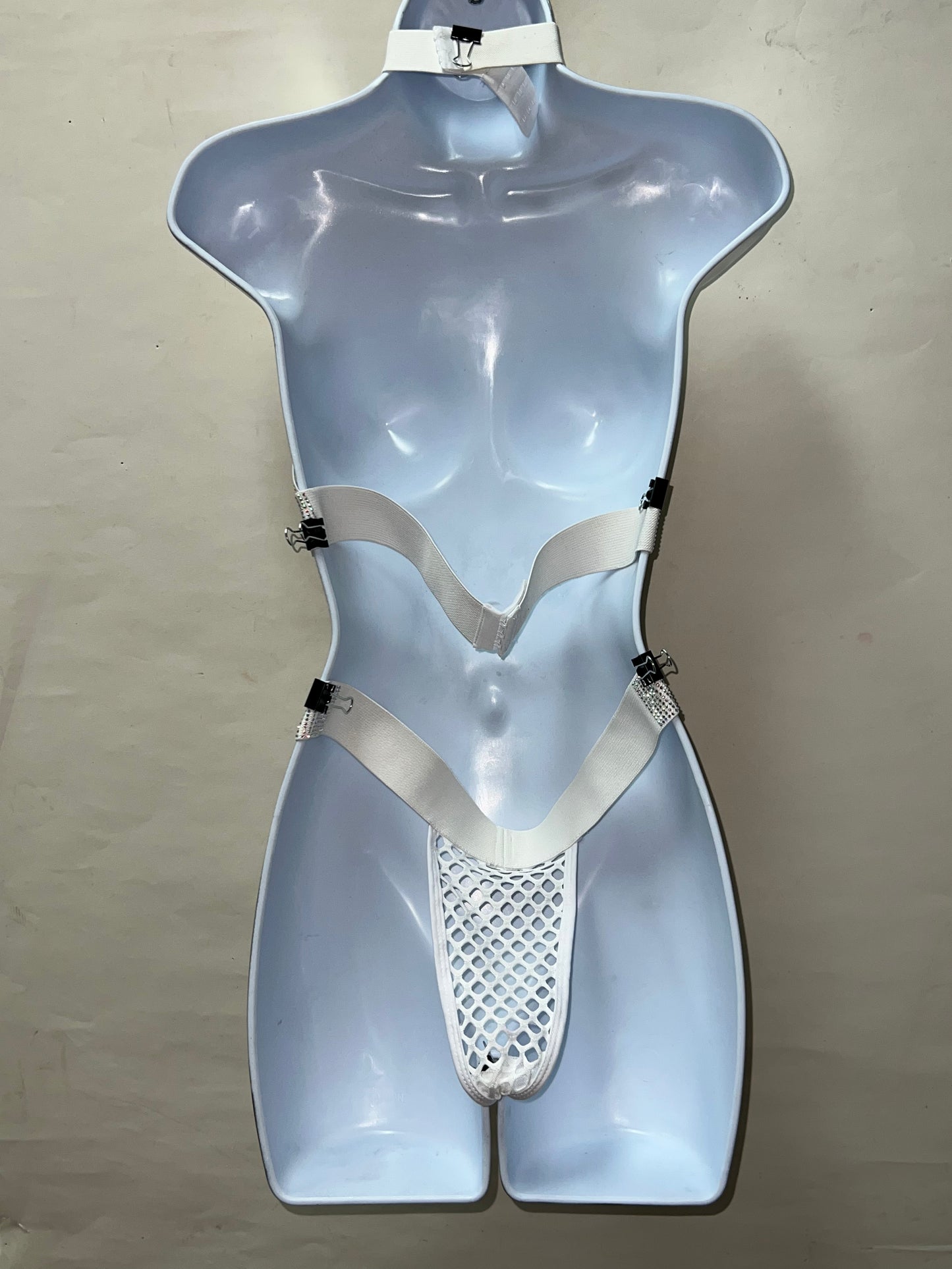 Two Piece White Rhinestone Fishnet Set