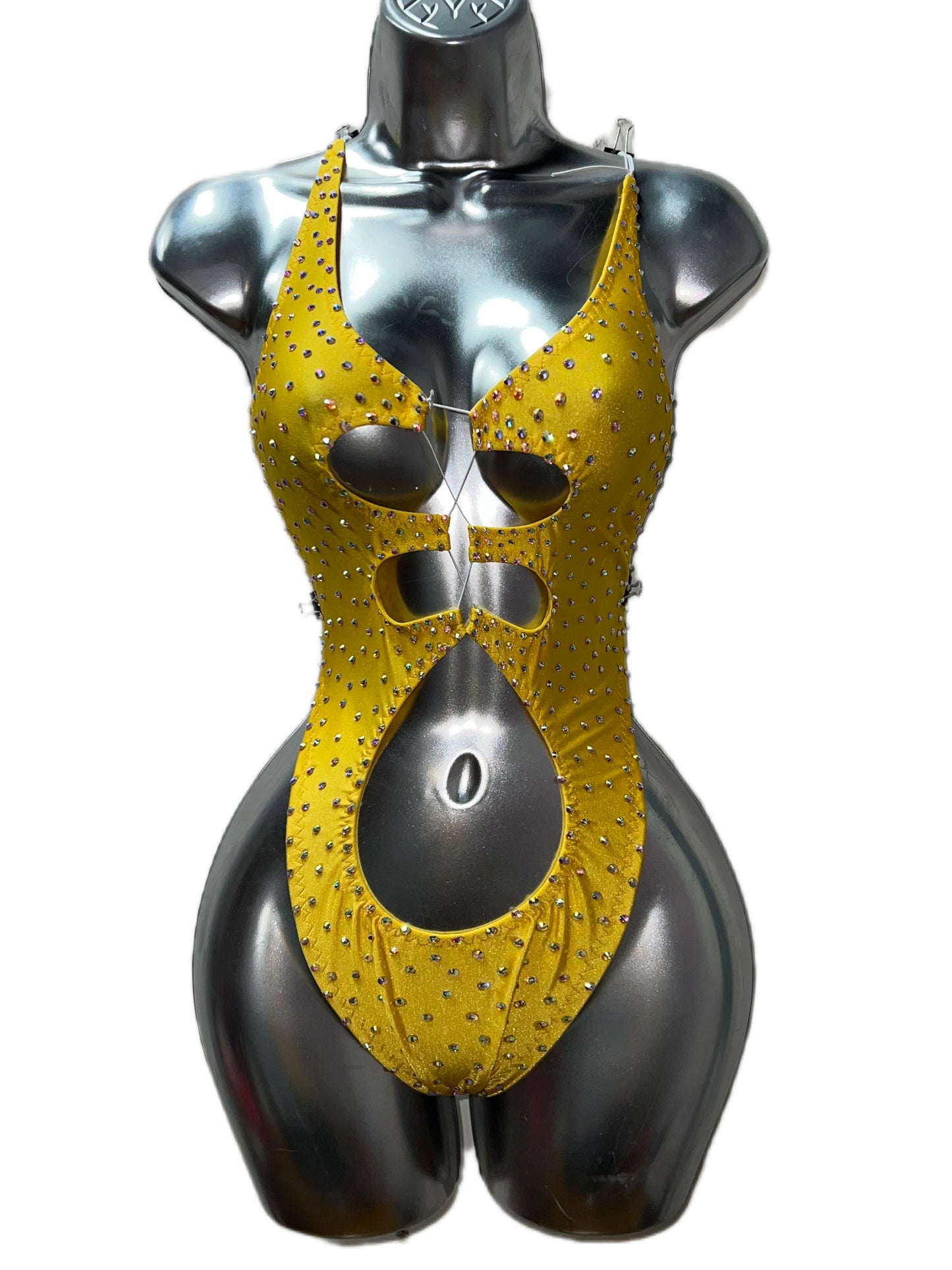 YELLOW RHINESTONE BODYSUIT