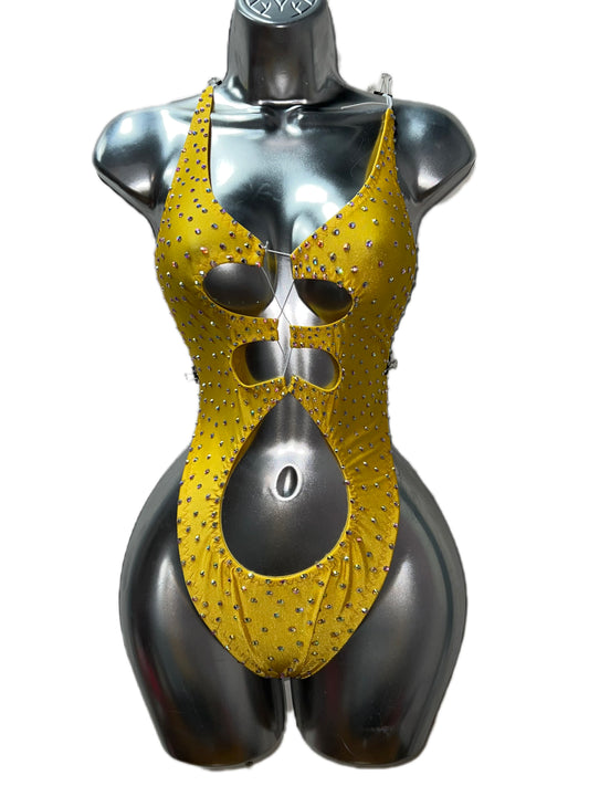 YELLOW RHINESTONE BODYSUIT