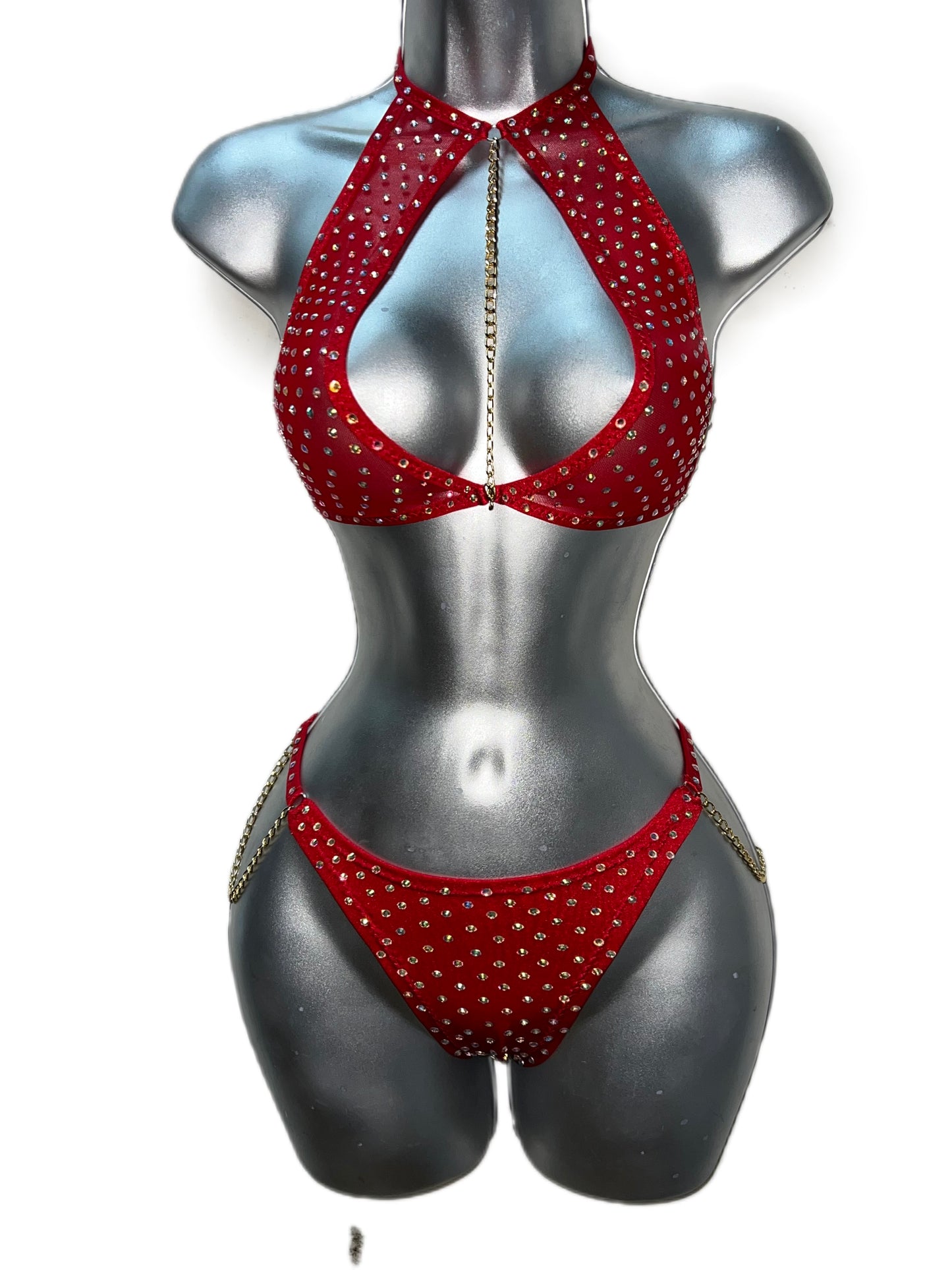 Two Piece Red Chained Short Set