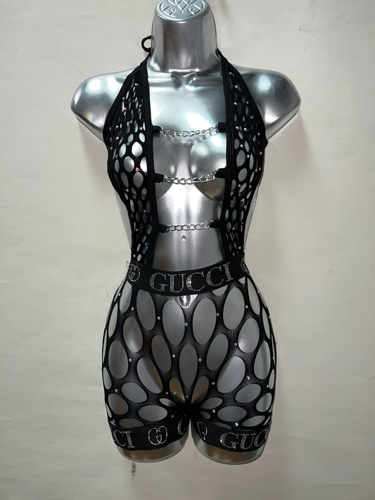 One Piece Chained Booty Short Set