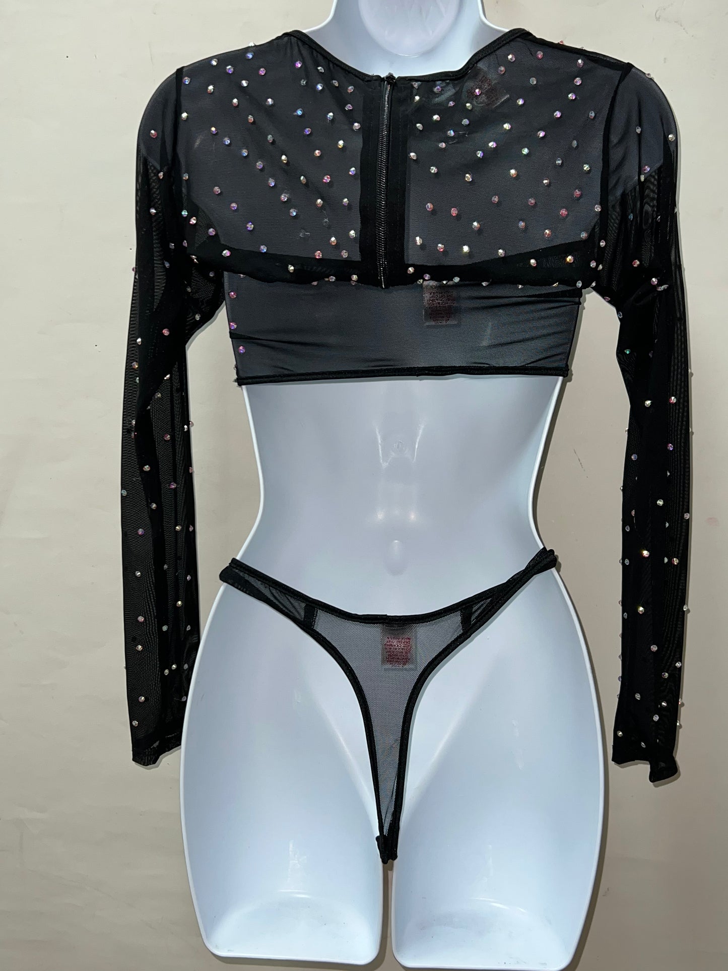 Three Piece Black Mesh Short Set