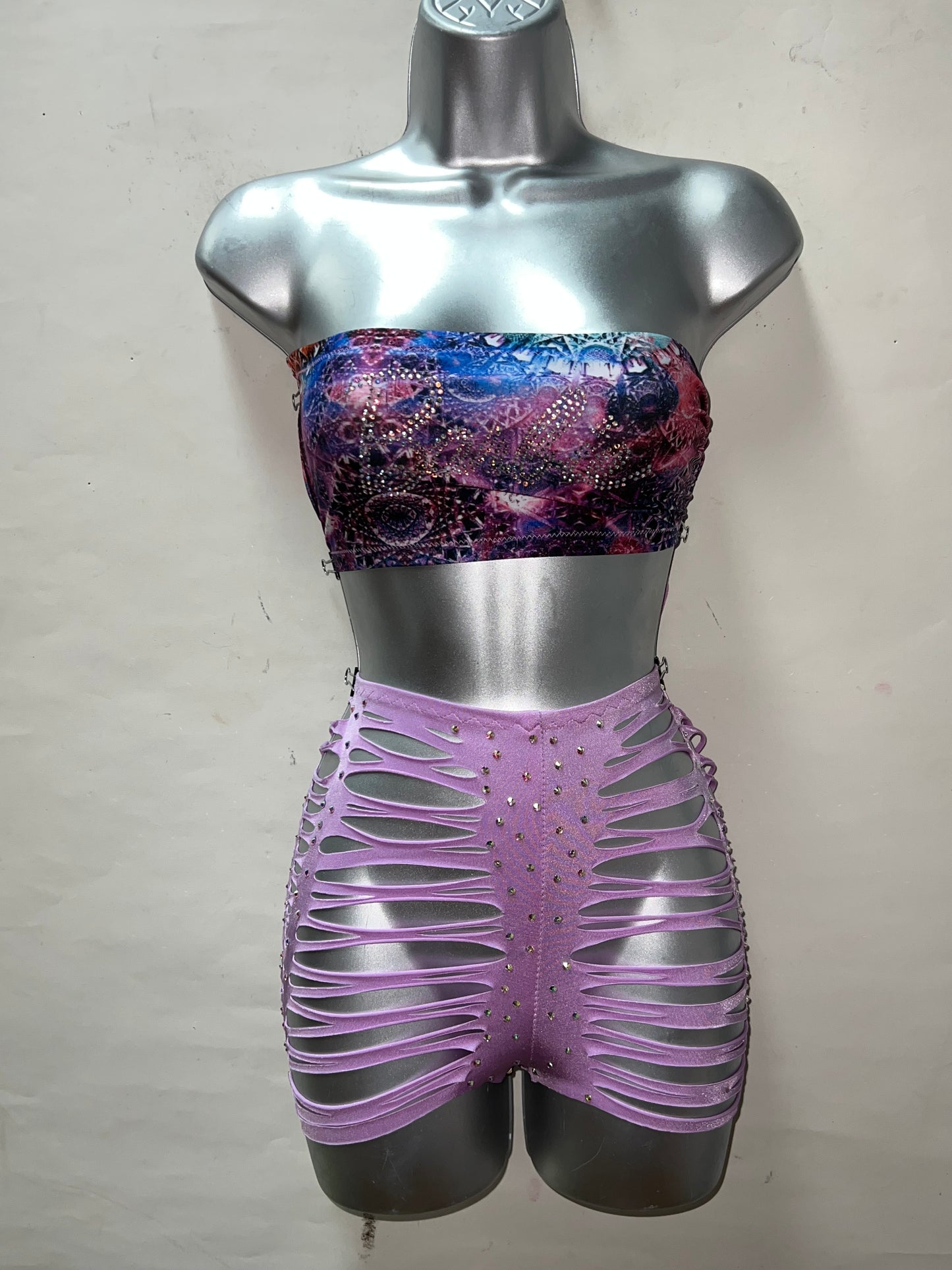 Two Piece Lavender Slit Short Set