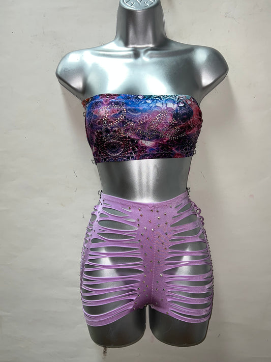 Two Piece Lavender Slit Short Set