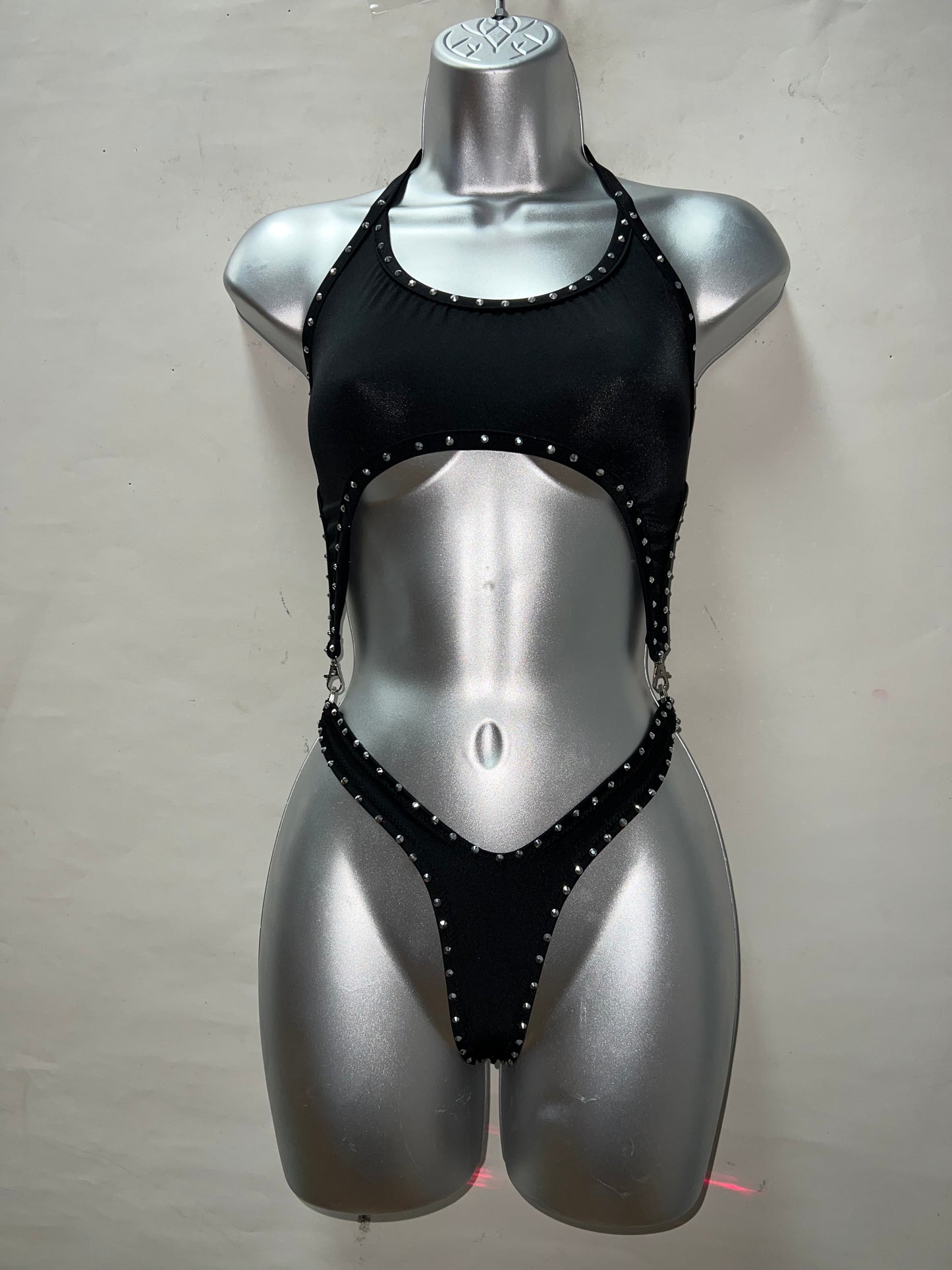 One Piece Rhinestone Blk Ensemble