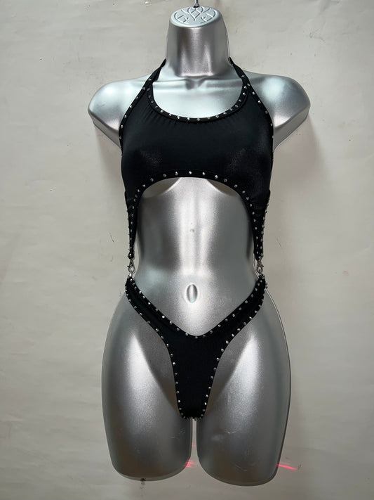 One Piece Rhinestone Blk Ensemble