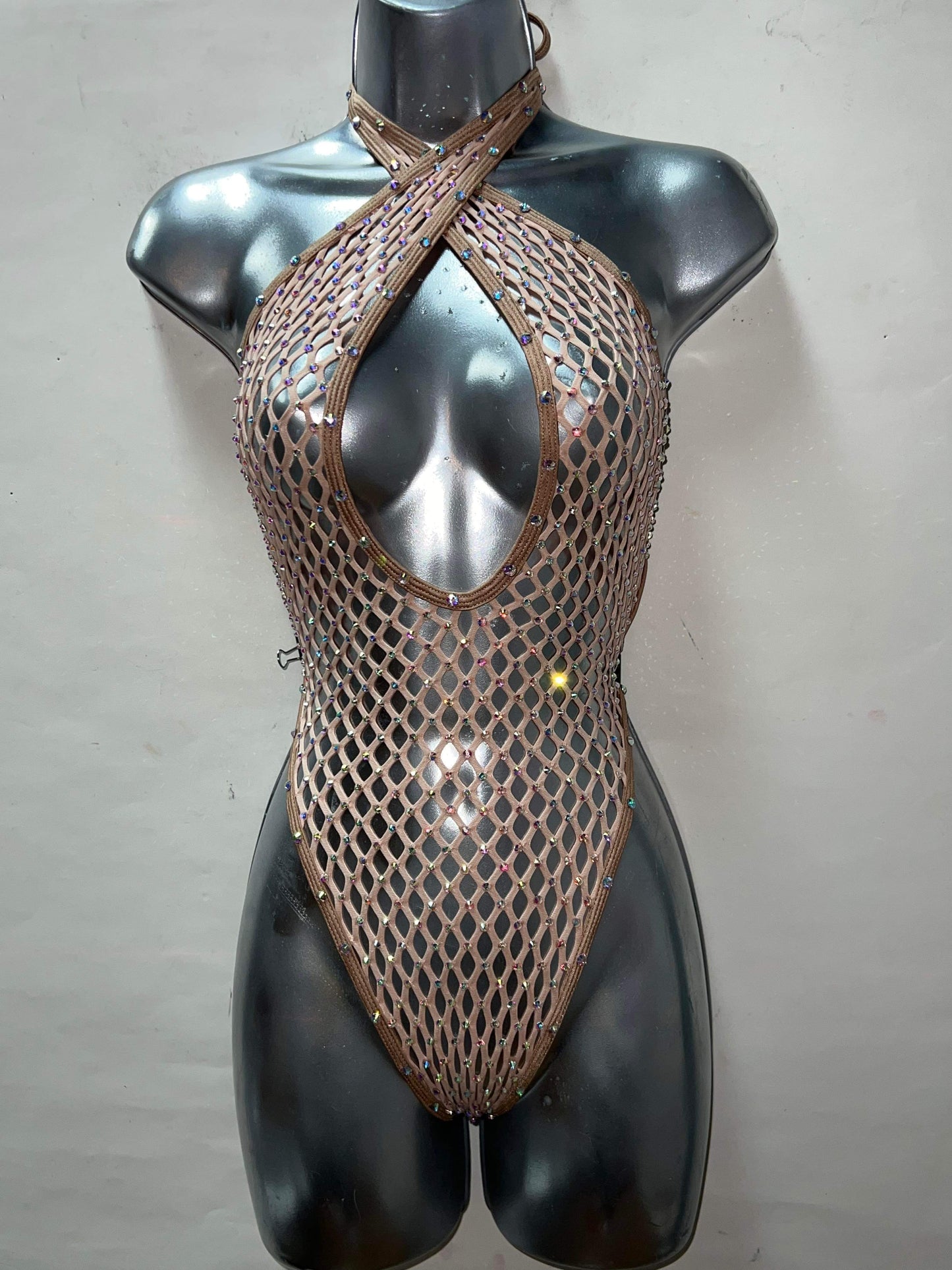 BEIGE FISHNET ONE PIECE