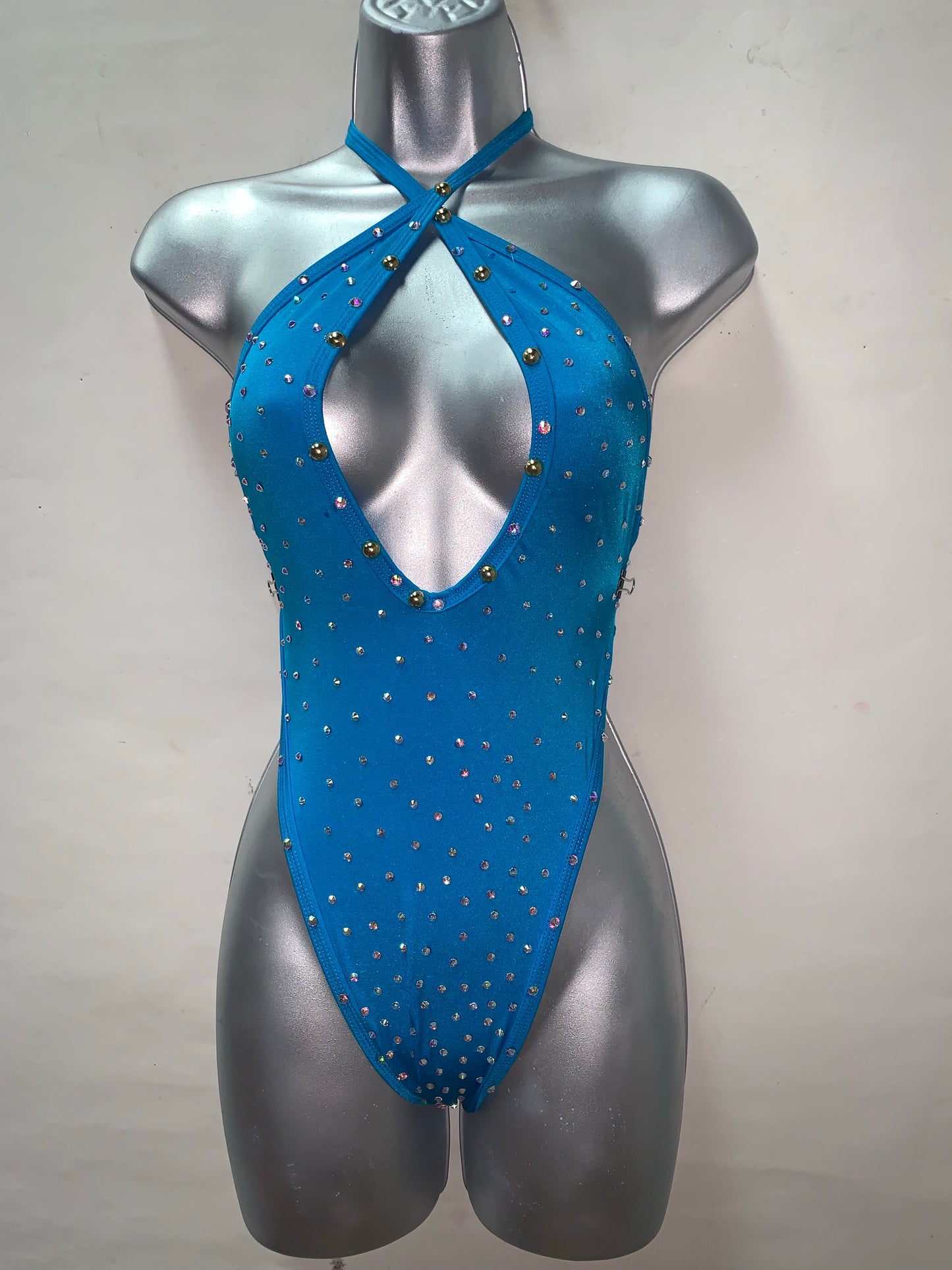 RHINESTONE BLUE ONE PIECE BODYSUIT