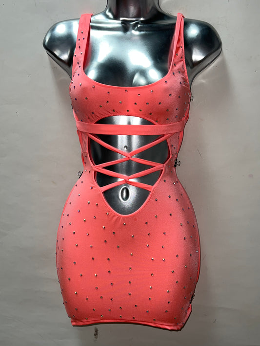 Rhinestone Peach Dress