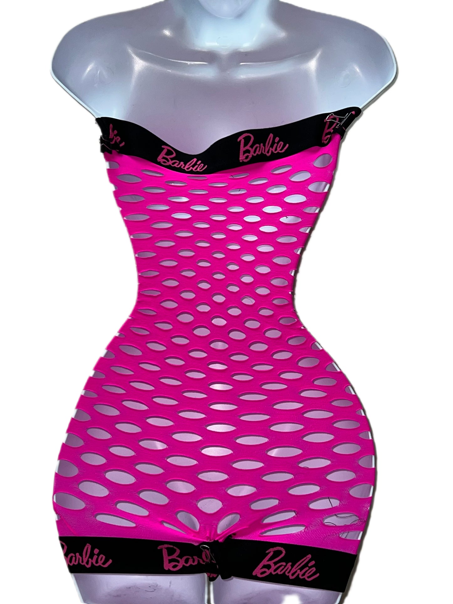 PINK AND BLACK FISHNET SHORTS