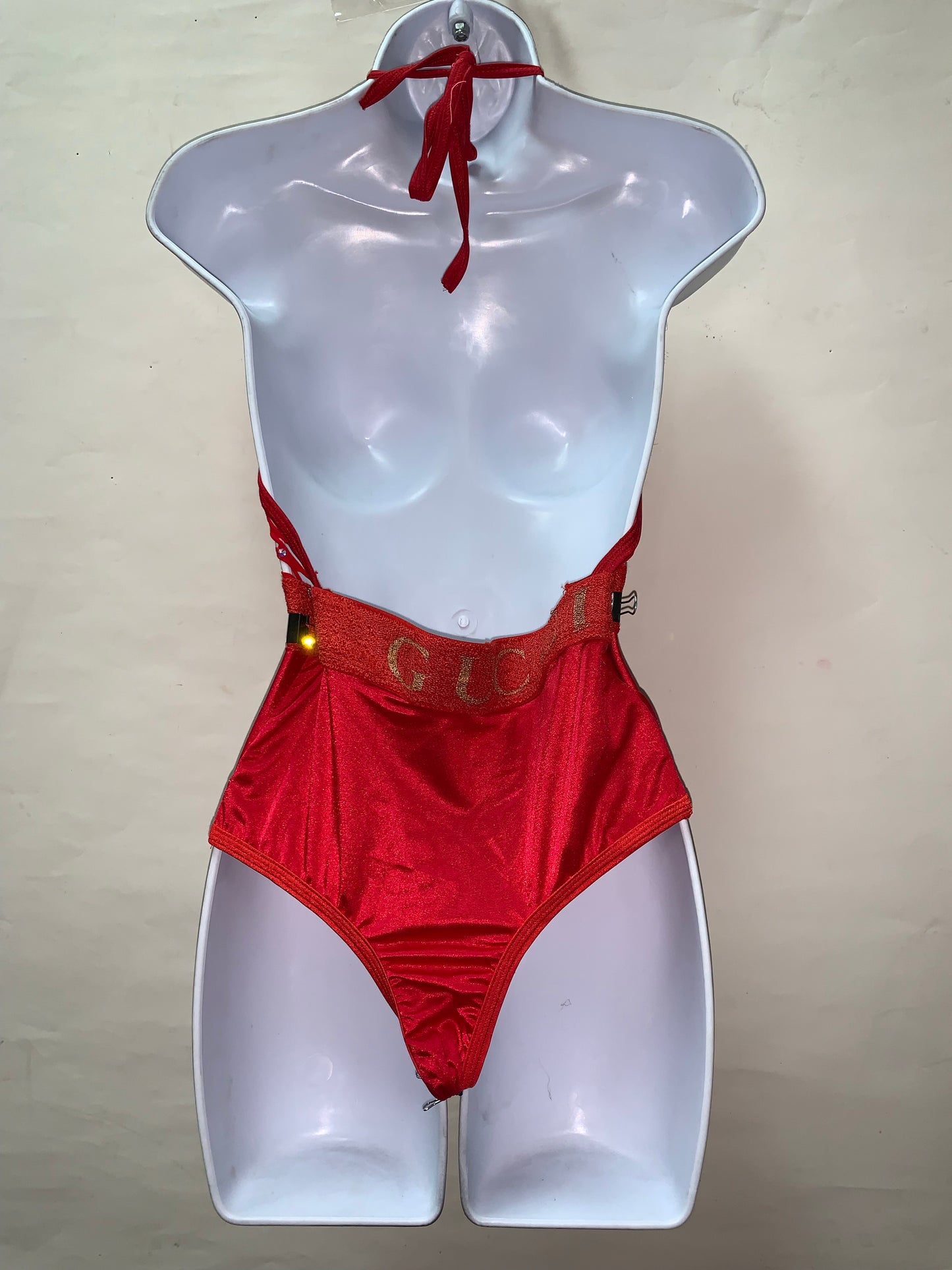 ONE PIECE RHINESTONE RED FISHNET SHORTS