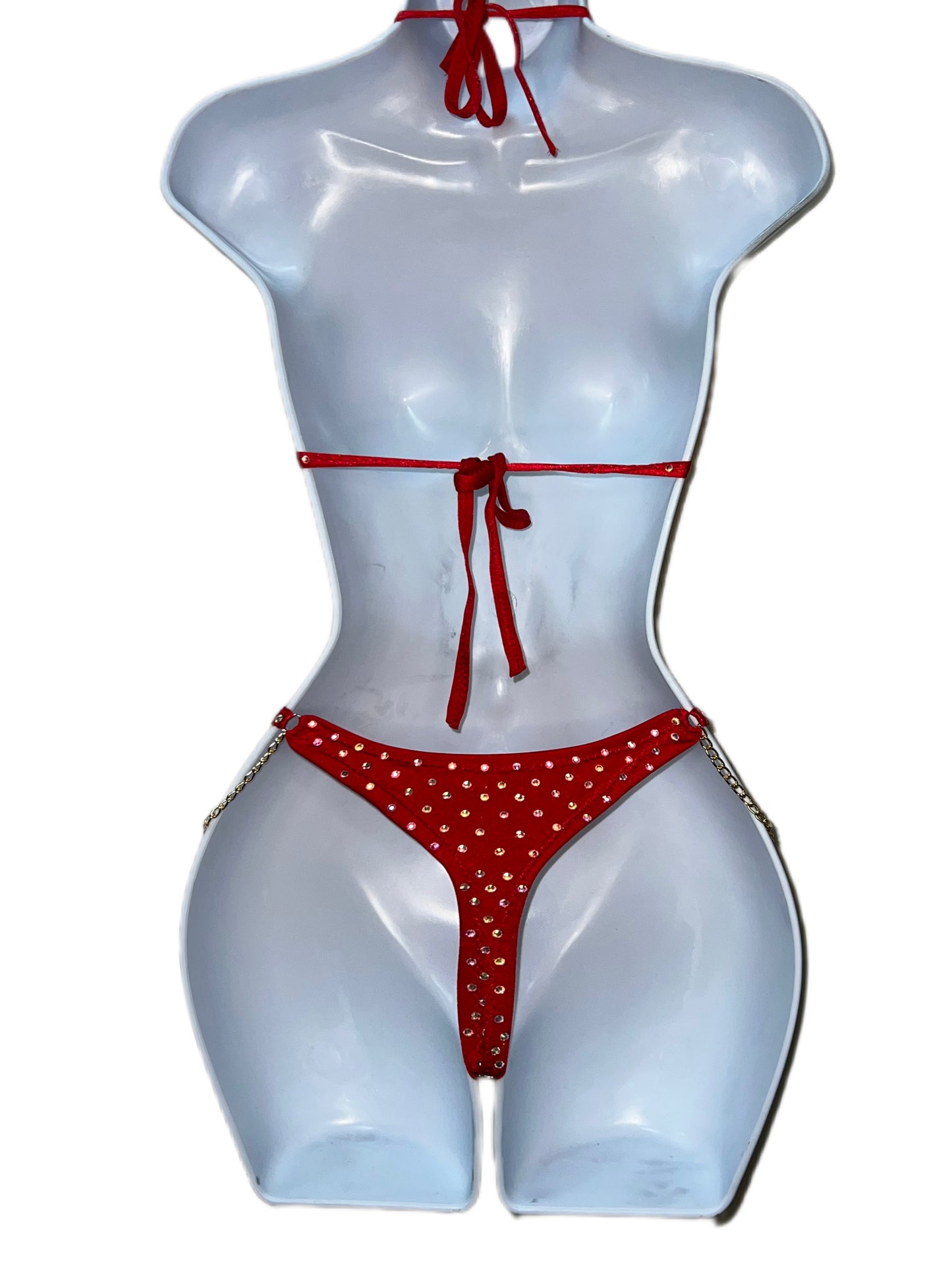 Two Piece Red Chained Short Set