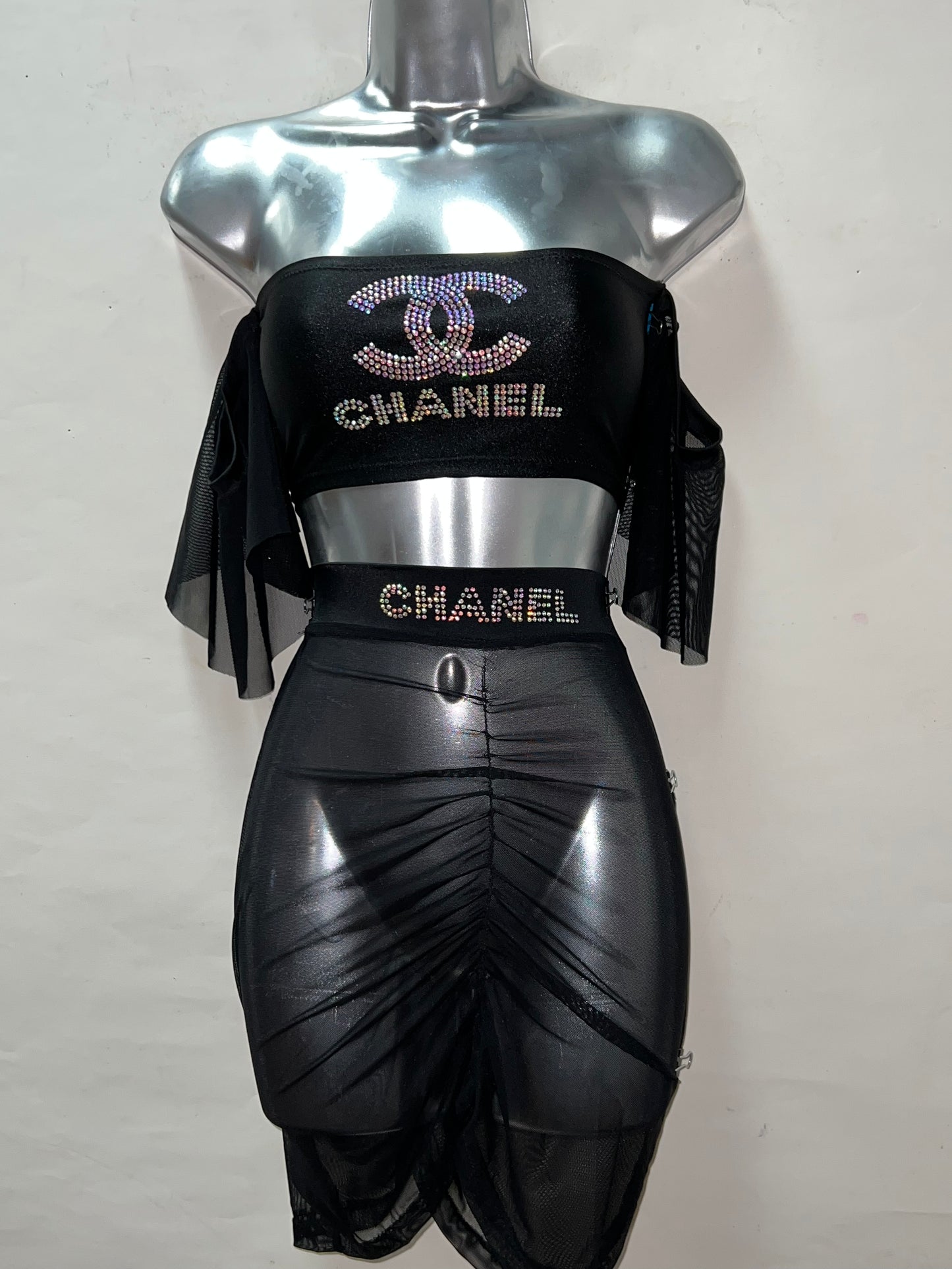 Black Mesh Skirt Set