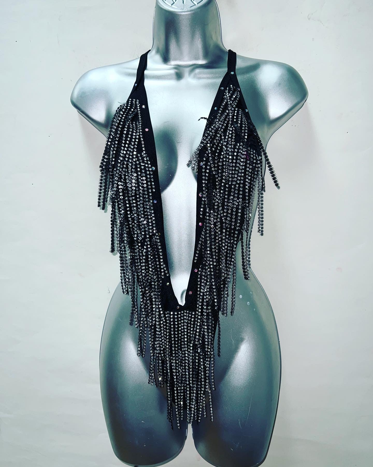 One Piece Blk Fringe Ensemble