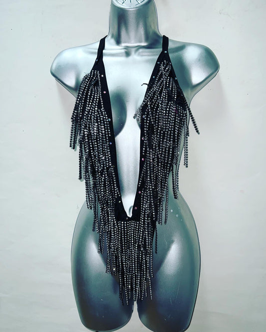 One Piece Blk Fringe Ensemble