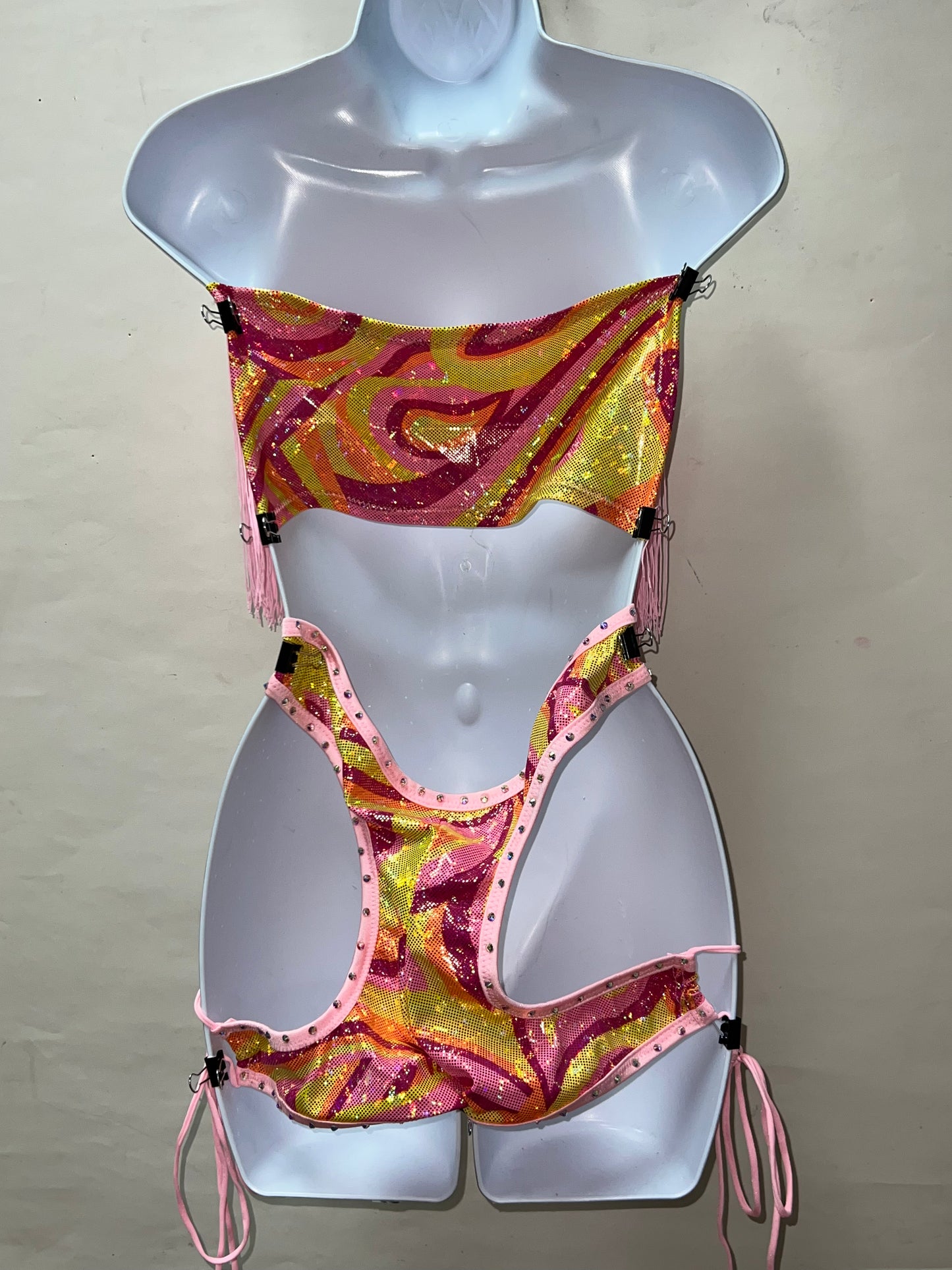 Two Piece Pink Fringet Set