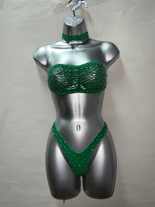 Three Piece Green Thong Short Set