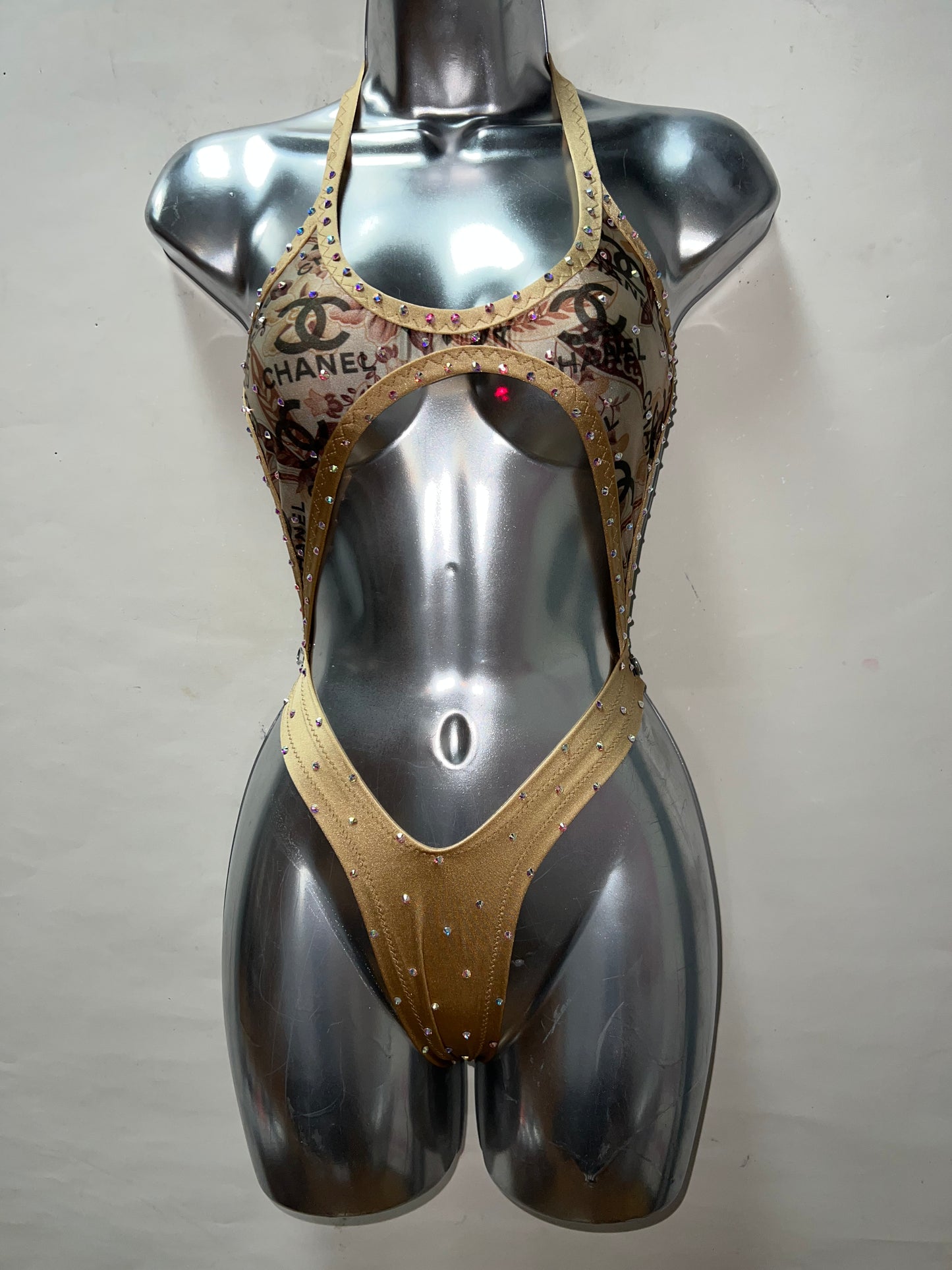 One Piece Rhinestone Nude Ensemble