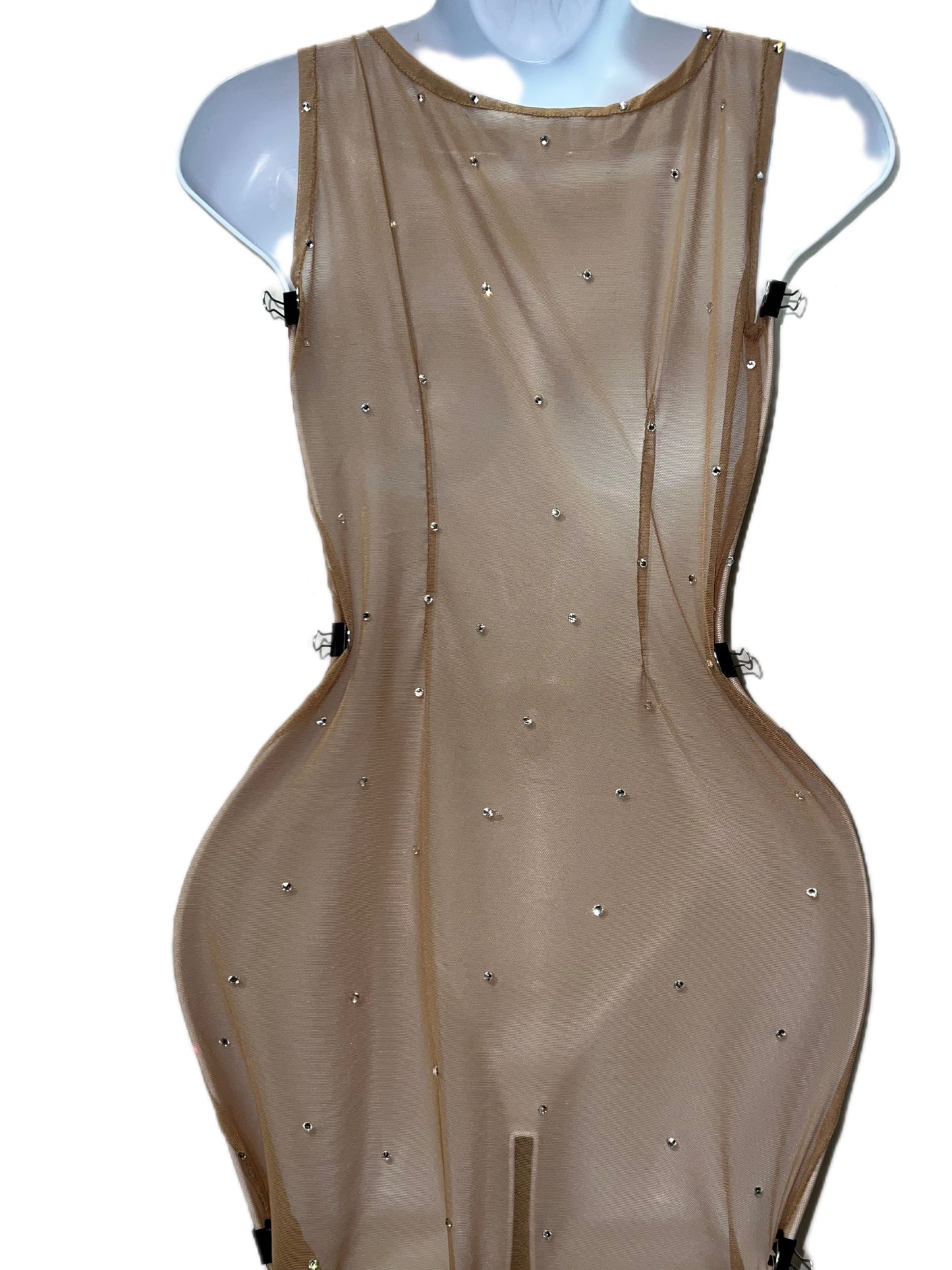 SHEER NUDE RHINESTONE DRESS
