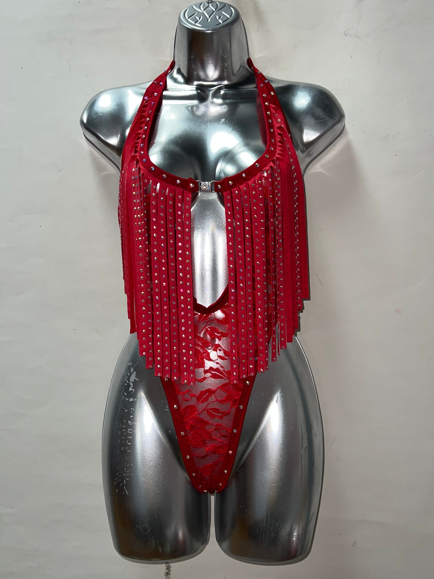 One Piece Red Fringe Ensemble