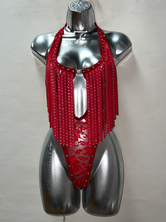 One Piece Red Fringe Ensemble